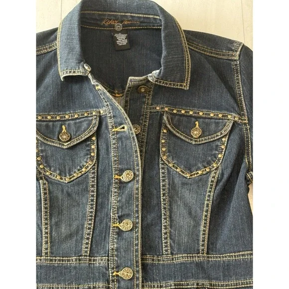 Vtg Kikit Jeans women's M denim jacket removable collar with faux fur NWT - Picture 14 of 16